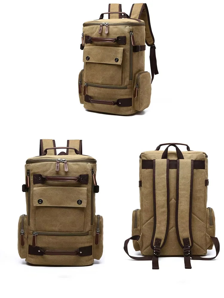 Large Canvas Travel Backpack Men Laptop Backpack Bag for Outdoor Travel Hiking Sports School Durable Men's Rucksack