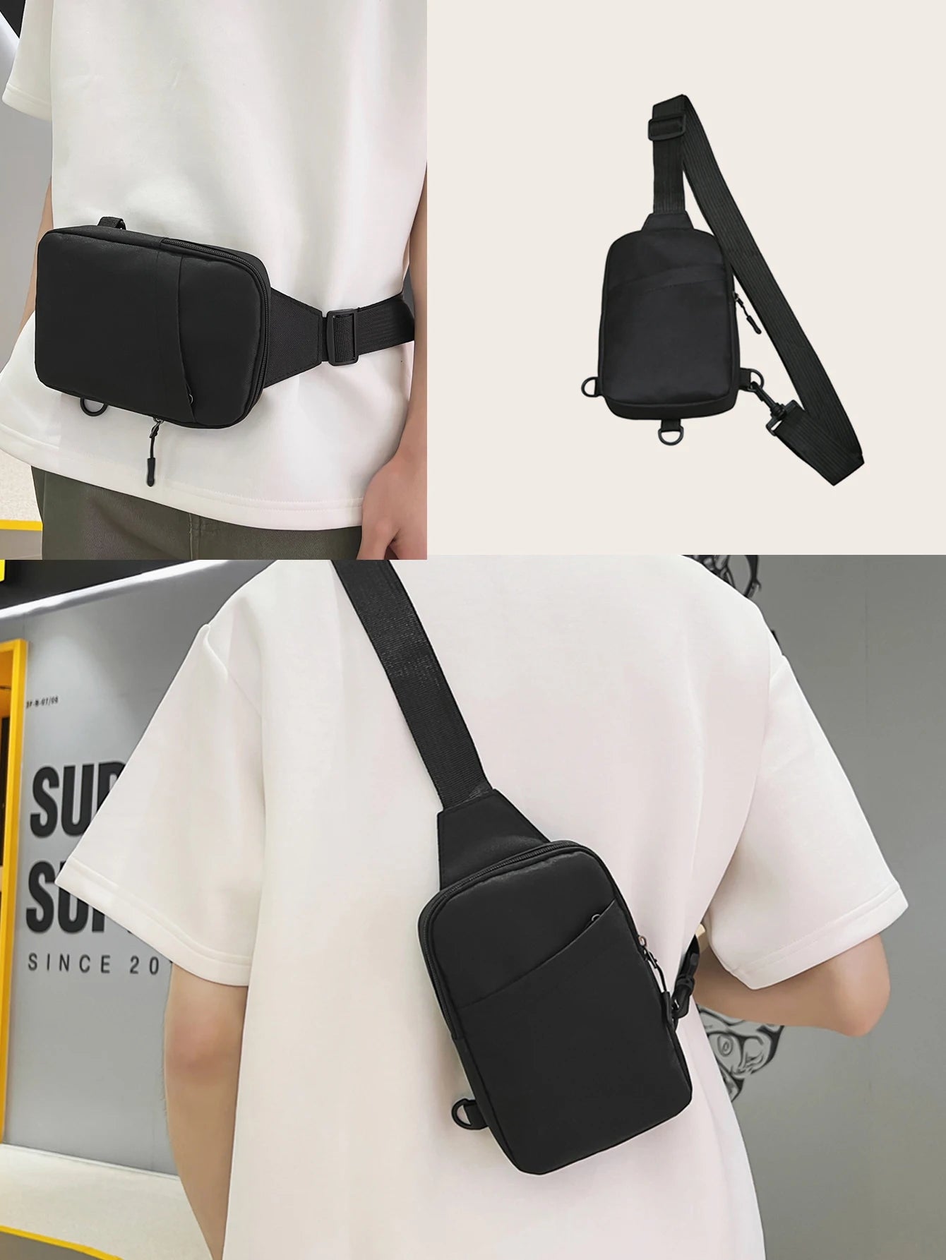 Mini Sling Bag, Black Bag, Fashion Shoulder Bag, Casual Chest Bag Backpack Variable Waist Bag, Mobile Phone Bag