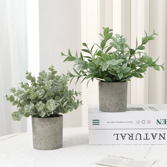 1/2PCS Artificial Plants Potted Eucalyptus Plant Small Fake Flower Bonsai With Pot Plant Desktop Office Home Restaurant Decor